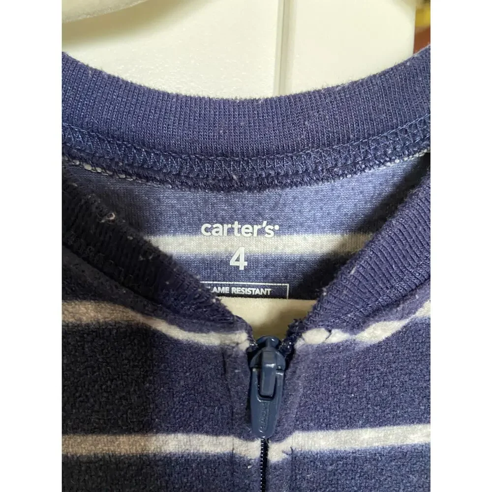 Carter's Boys Sleeper Size 4 Navy Blue Gray Excavator Construction Zipper Fleece